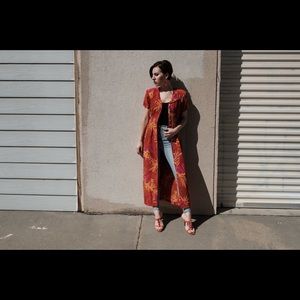 Printed palm duster/ midi dress